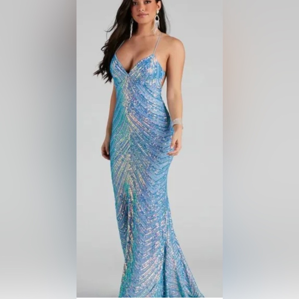 Petra Prom Blue Iridescent Sequin Dress Sz XS